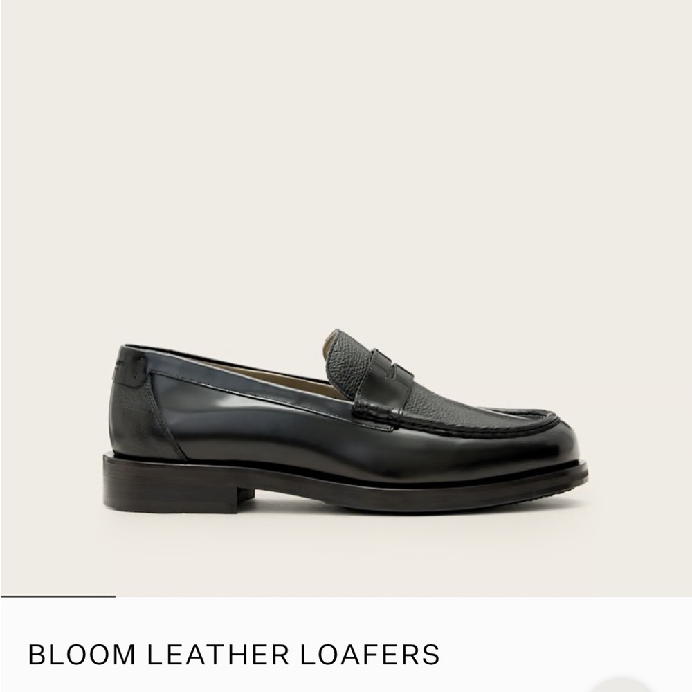 Men’s All Saints Bloom Black Leather Loafer Size 13